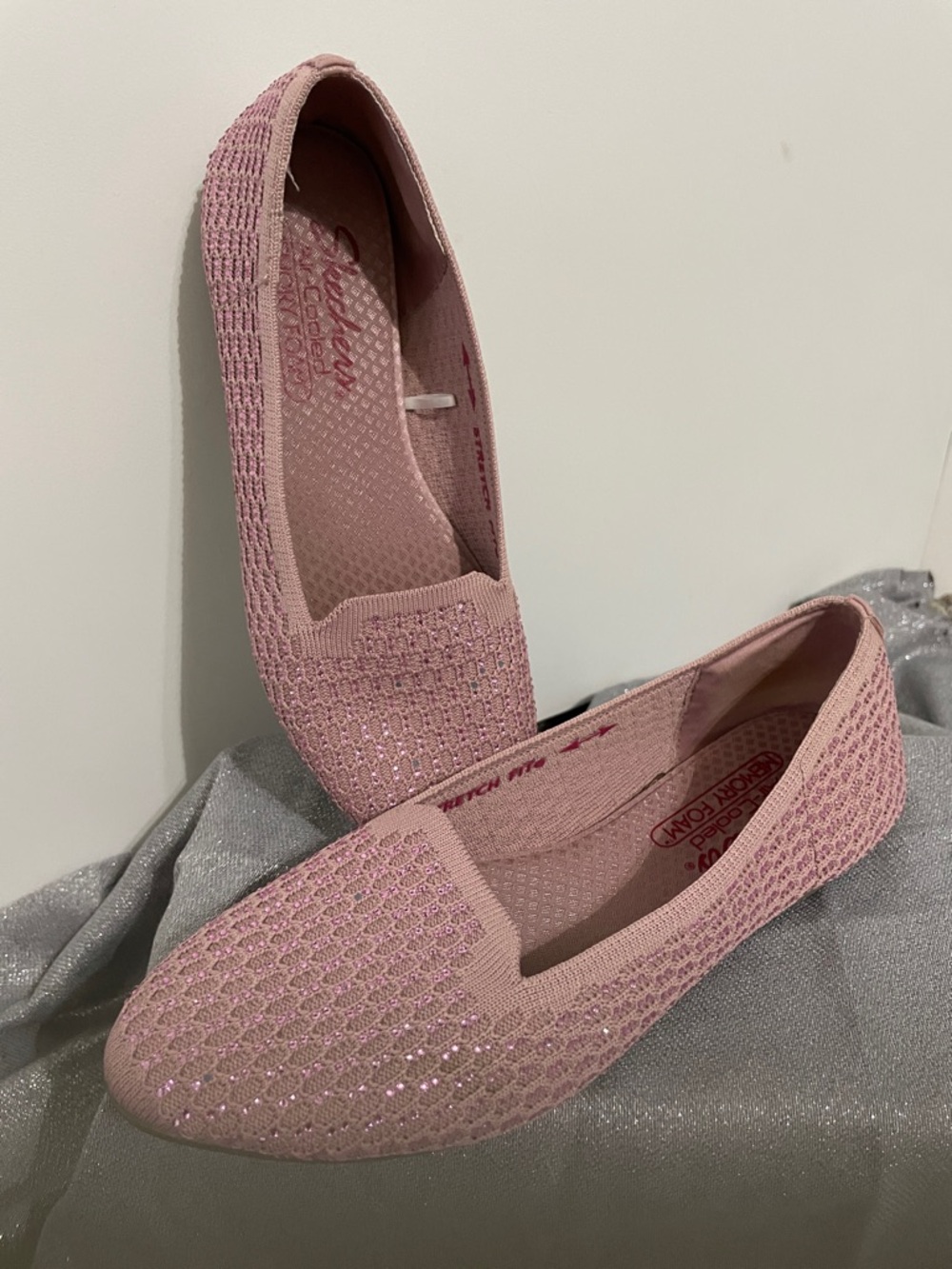 Skechers Pink Sparkle Knit Slip-On Flats - Picture 4 of 10